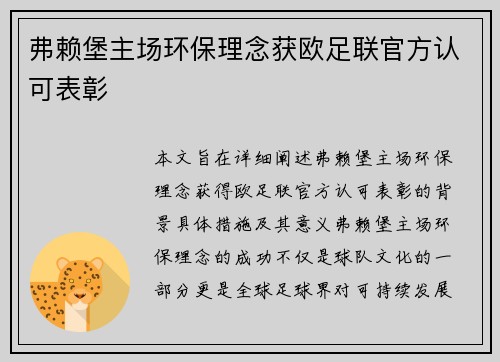 弗赖堡主场环保理念获欧足联官方认可表彰